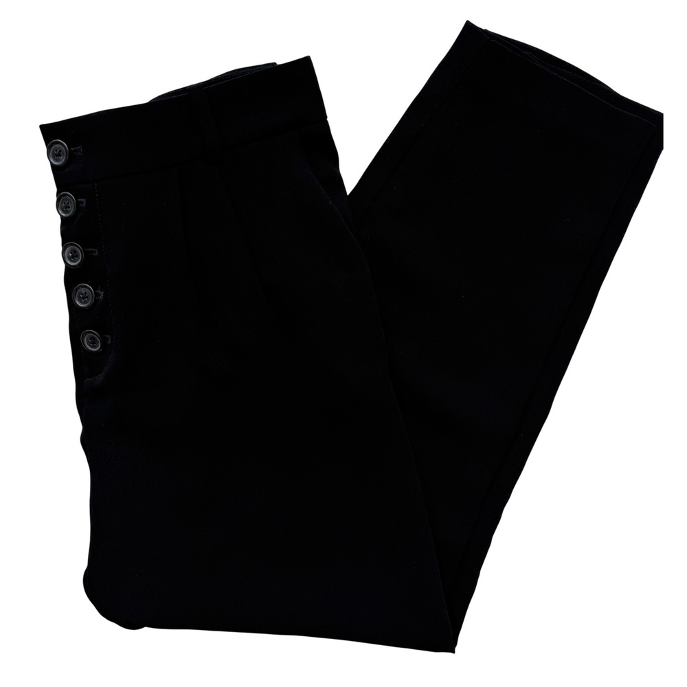 Anthropologie Black High Waisted Button Fly Pleated Tapered Trousers Pants Sz 8